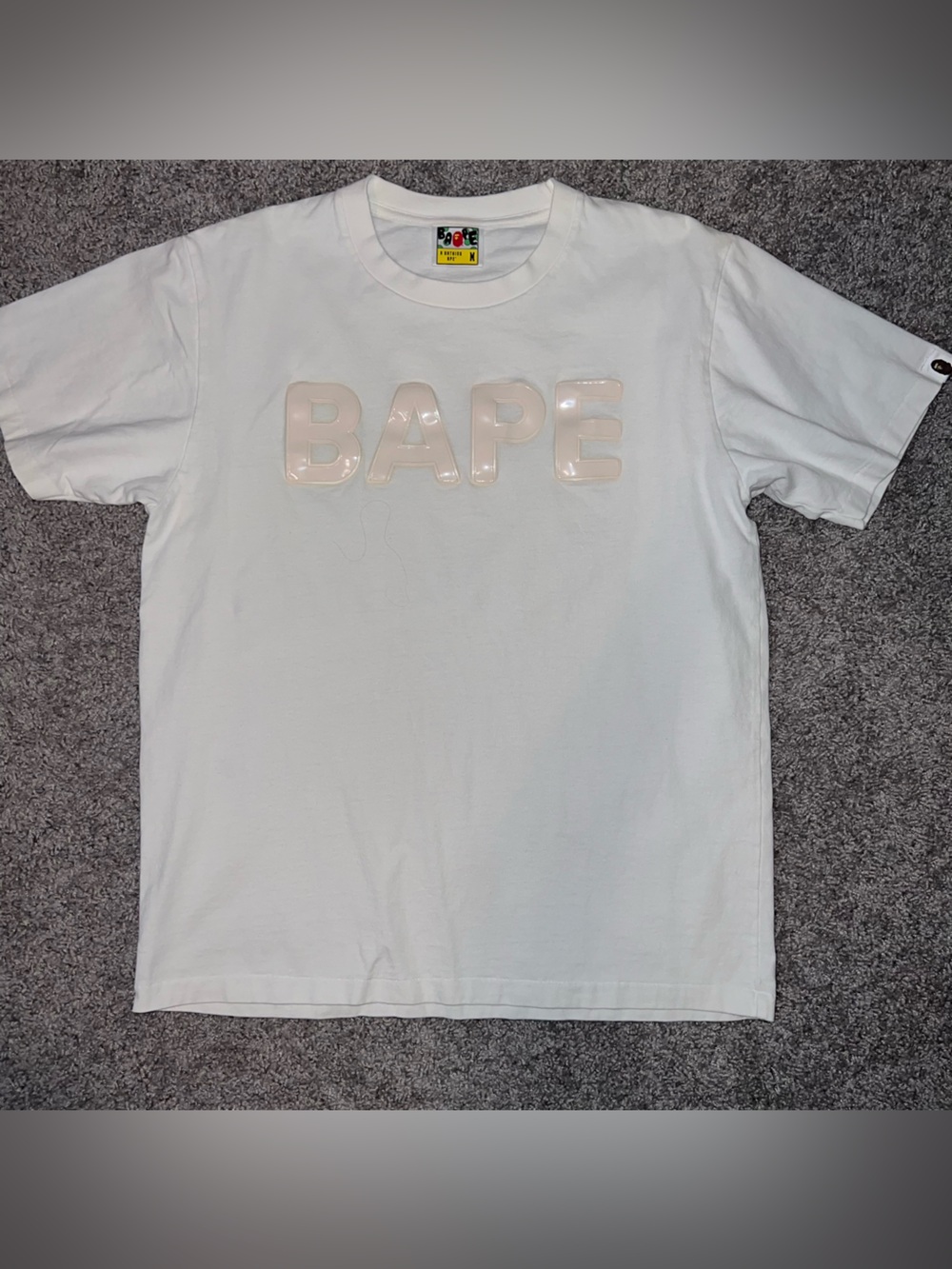 Bape White Tee with Glossy Raised Logo